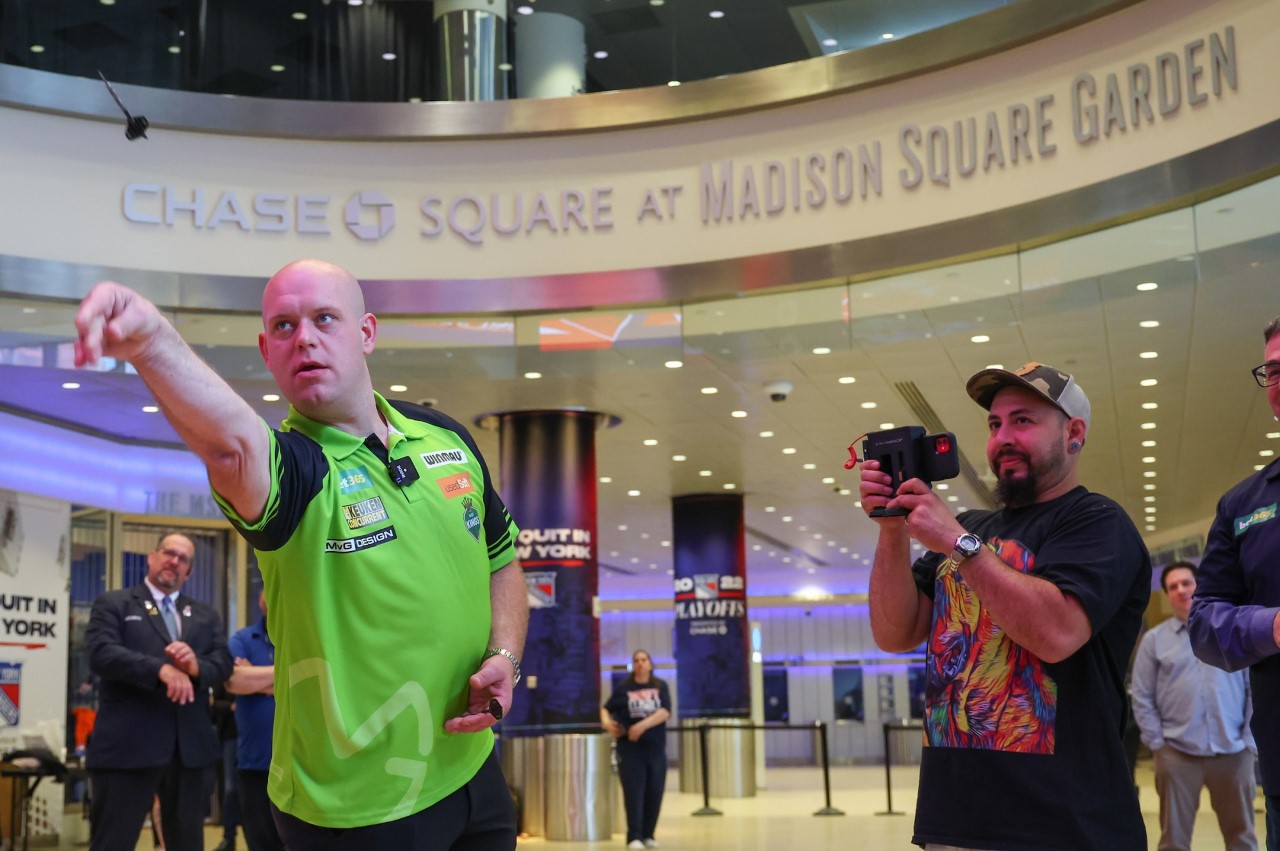 Van Gerwen in action on media day at Madison Square Garden