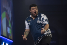 Danny Baggish celebrating on the PDC stage